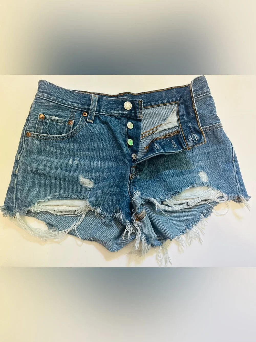 Levi's Distressed Blue Denim Cutoff Shorts